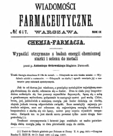 Wiadomości Farmaceutyczne R.IX, z.6 i 7 (1882)