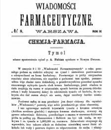 Wiadomości Farmaceutyczne R.IX, z.8 (1882)