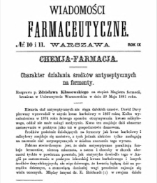 Wiadomości Farmaceutyczne R.IX, z.10 i 11 (1882)
