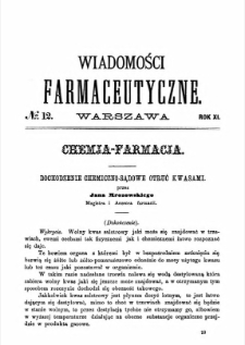 Wiadomości Farmaceutyczne R.XI, z. 12 (1884)
