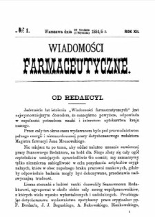 Wiadomości Farmaceutyczne R.XII, z.1 (1885)