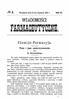 Wiadomości Farmaceutyczne R.XII, z.3 (1885)