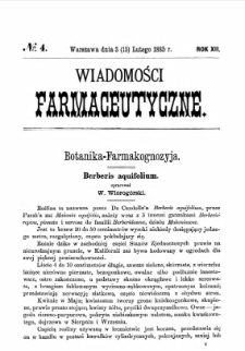Wiadomości Farmaceutyczne R.XII, z.4 (1885)