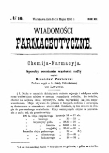Wiadomości Farmaceutyczne R.XII, z.10 (1885)
