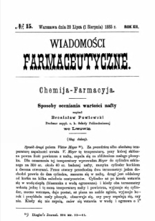 Wiadomości Farmaceutyczne R.XII, z.15 (1885)