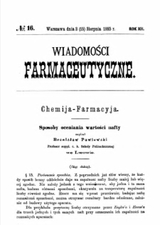 Wiadomości Farmaceutyczne R.XII, z.16 (1885)