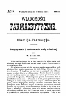 Wiadomości Farmaceutyczne R.XII, z.18 (1885)