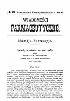 Wiadomości Farmaceutyczne R.XII, z.19 (1885)