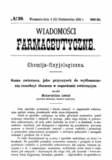 Wiadomości Farmaceutyczne R.XII, z.20 (1885)