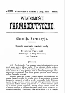 Wiadomości Farmaceutyczne R.XII, z.21 (1885)