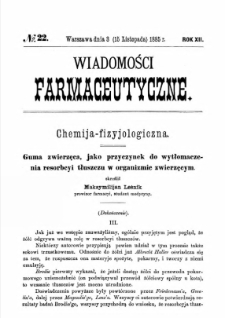 Wiadomości Farmaceutyczne R.XII, z.22 (1885)