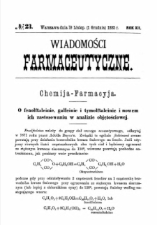 Wiadomości Farmaceutyczne R.XII, z.23 (1885)
