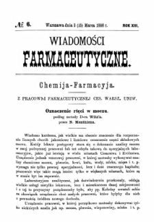 Wiadomości Farmaceutyczne R.XIII, z.6 (1886)