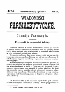 Wiadomości Farmaceutyczne R.XIII, z.14 (1886)