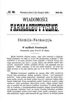 Wiadomości Farmaceutyczne R.XIII, z.16 (1886)