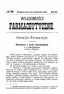 Wiadomości Farmaceutyczne R.XIII, z.20 (1866)