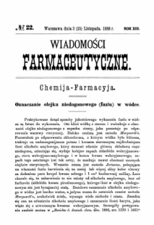 Wiadomości Farmaceutyczne R.III, z.22 (1886)