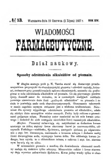 Wiadomości Farmaceutyczne R.XIV, z.13 (1887)