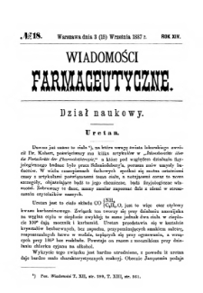 Wiadomości Farmaceutyczne R.XIV, z.18 (1887)