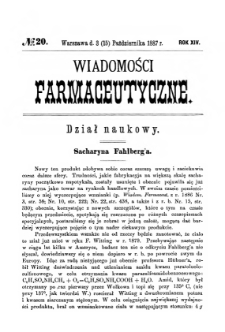 Wiadomości Farmaceutyczne R.XIV, z.20 (1887)
