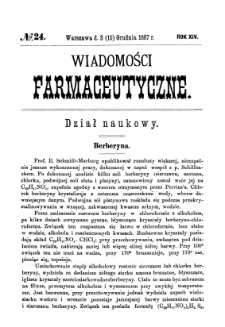 Wiadomości Farmaceutyczne R.XIV, z.24 (1887)