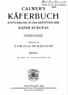 Calwer's Käferbuch : Einführung in die Kenntnis der Käfer Europas. Bd. 1 / C. S. Calwer, verfasst von Camillo Schaufuss