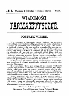 Wiadomości Farmaceutyczne R.XV, z.1 (1888)