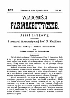 Wiadomości Farmaceutyczne R.XV, z.2 (1888)