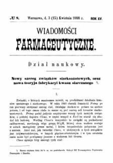 Wiadomości Farmaceutyczne R.XV, z.8 (1888)