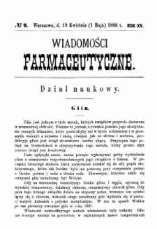 Wiadomości Farmaceutyczne R.XV, z.9 (1888)