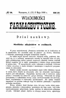 Wiadomości Farmaceutyczne R.XV, z.10 (1888)
