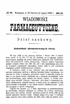 Wiadomości Farmaceutyczne R.XV, z.13 (1888)
