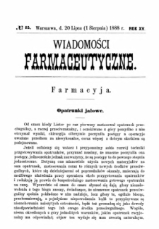 Wiadomości Farmaceutyczne R.XV, z.15 (1888)