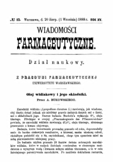Wiadomości Farmaceutyczne R.XV, z.17 (1888)
