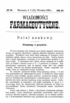 Wiadomości Farmaceutyczne R.XV, z.18 (1888)
