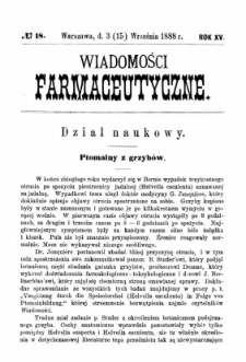 Wiadomości Farmaceutyczne R.XV, z.18 (1888)