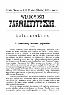 Wiadomości Farmaceutyczne R.XV, z.19 (1888)