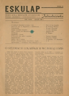 Eskulap : biuletyn informacyjny "Koła Medyków": Pismo koła medyków-studentów Wydziału Lekarskiego i Stomatologicznego U.Ł. (1949)