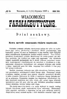 Wiadomości Farmaceutyczne R.XVI, z.2 (1889)