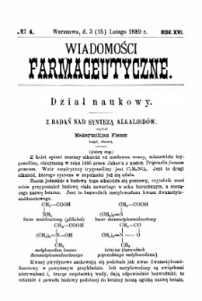 Wiadomości Farmaceutyczne R.XVI, z.4 (1889)