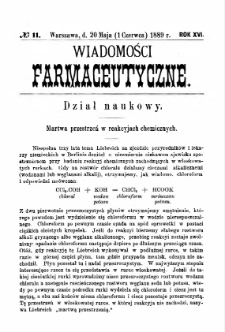Wiadomości Farmaceutyczne R.XVI, z.11 (1889)