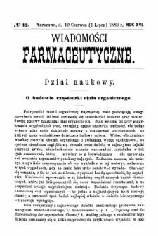 Wiadomości Farmaceutyczne R.XVI, z.13 (1889)