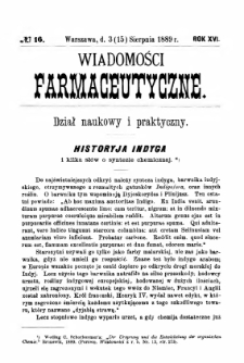 Wiadomości Farmaceutyczne R.XVI, z.16 (1889)