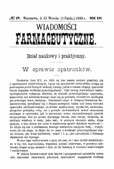 Wiadomości Farmaceutyczne R.XVI, z.19 (1889)