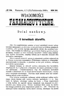 Wiadomości Farmaceutyczne R.XVI, z.20 (1889)
