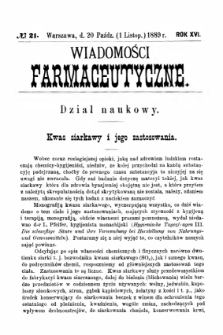 Wiadomości Farmaceutyczne R.XVI, z.21 (1889)