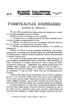 Wiadomości Farmaceutyczne R.XVII, z.9 (1890)