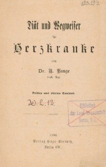 Diat und wegweith fur berzkanke