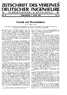 Zeitschrift des Vereines Deutscher Ingenieure R. 76, nr 14 (1932)