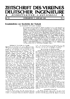 Zeitschrift des Vereines Deutscher Ingenieure R. 73, nr 1 (1929)